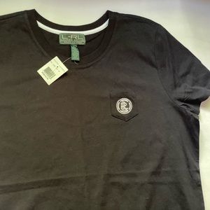 Ralph Lauren Active ￼Womens New Black Cotton T-Shirt Logo Tiny Pocket XL NWT